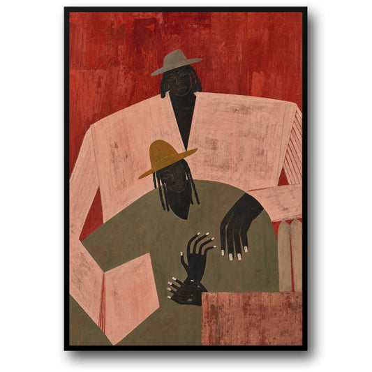 Artistieke Expressie | Abstracte Figuren met Hoeden | Unieke Schilderstijl | Kleurrijke Moderne Posterprint | Gedurfde Ontwerp Kunstwerk