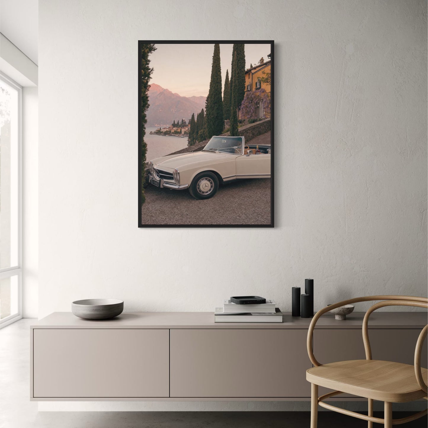 Vintage Convertible by Lake | Classic Car Landscape Photography | Wall Art Poster | Retro Style Print | Vintage Car Poster