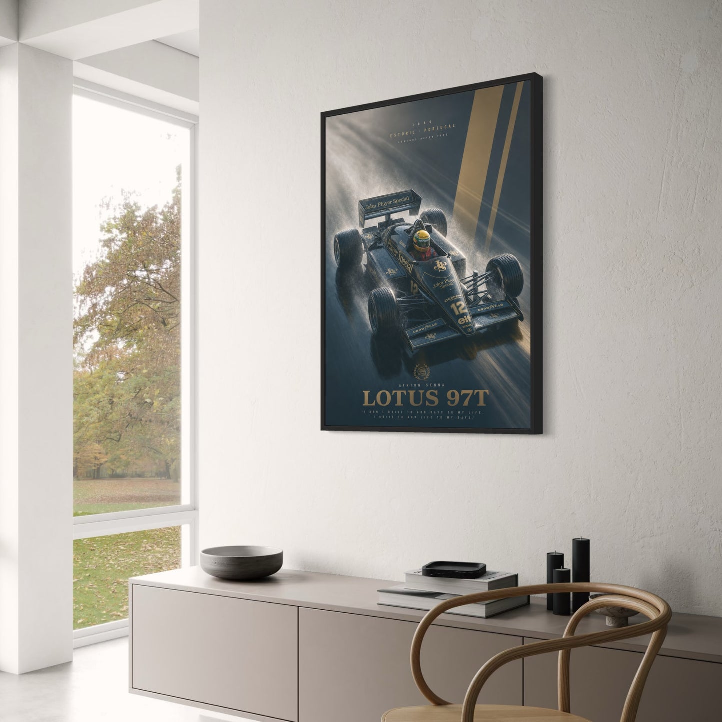 Ayrton Senna Lotus 97T 1985 Estoril Portugal Legend Race Car Poster | Iconic F1 Racing Print | Motorsport Wall Art
