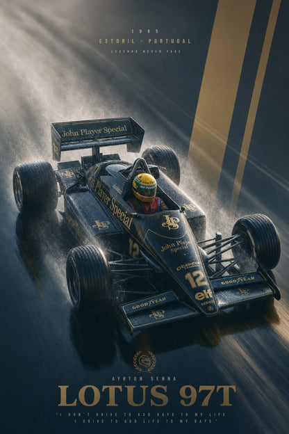 Ayrton Senna Lotus 97T 1985 Estoril Portugal Legend Race Car Poster | Iconic F1 Racing Print | Motorsport Wall Art