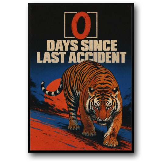 Bold Tiger Art | Motivational Zero Days Since Last Accident | Wall Decor Poster | Vintage Style Print | Home Office Poster