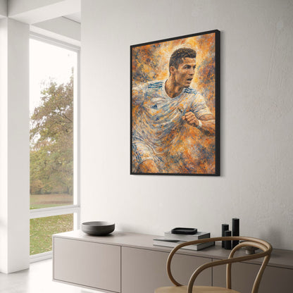 Cristiano Ronaldo | Male Soccer Player Wall Decor | Energetic Sports Theme Art | Abstract Brush Stroke Decor | Inspirational Soccer Print Poster