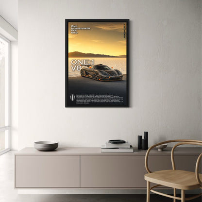 Koenigsegg One:1 Hypercar Poster | Supercar Print | Automobiel Muurdecoratie | V8 Motorvermogen | Hoogwaardige Prestaties Auto Decor | Exclusieve Gelimiteerde Editie Print | Automobiel Liefhebbers Poster