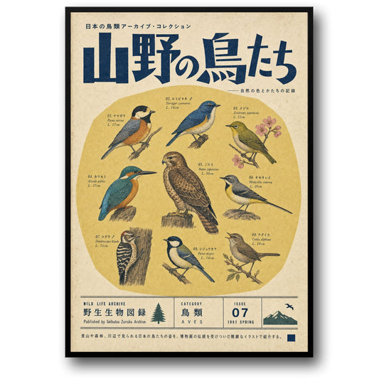 Japanse Vogels Collectie | Vintage Natuur Illustratie | Decoratieve Wilde Dieren Kunstafdruk Poster | Japanse Vogels Kijken Decor | Retro Vogel Illustraties Afdruk | Muurkunst Poster