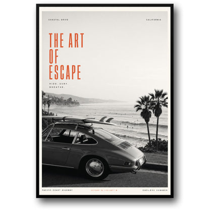 Classic Coastal Drive Car Scene | Surf Adventure | Art of Escape Poster | Travel Inspiration | California Scenic Print