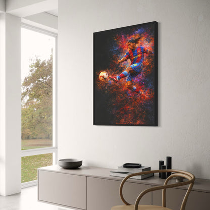 Ronaldinho | Soccer Art Print | Vibrant Abstract Motion | Player in Striped Jersey | Creative Wall Decor | High-Quality Poster for Enthusiasts