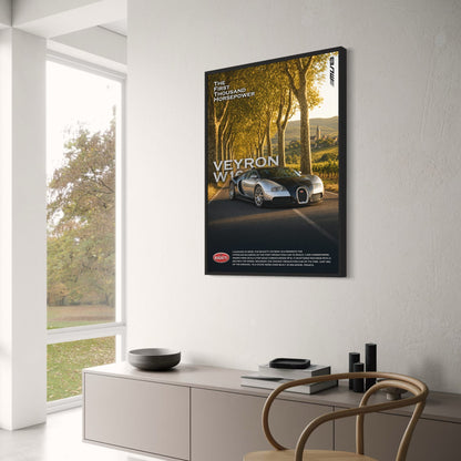 Bugatti Veyron W16 | Iconic Supercar Print | First Production Car with 1000 Horsepower | High Quality Poster for Car Enthusiasts