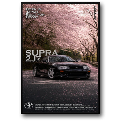 Toyota Supra MK4 2JZ | Japanese Iconic Car Art | Cherry Blossom Scene | Turbocharged Engine Legend | Performance Car Poster Print