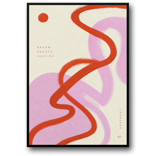 Abstracte Kunst Poster | Droom Creëer Inspireer | Rood & Paars Moderne Ontwerp Print | Inspirerende Muurkunst Decor