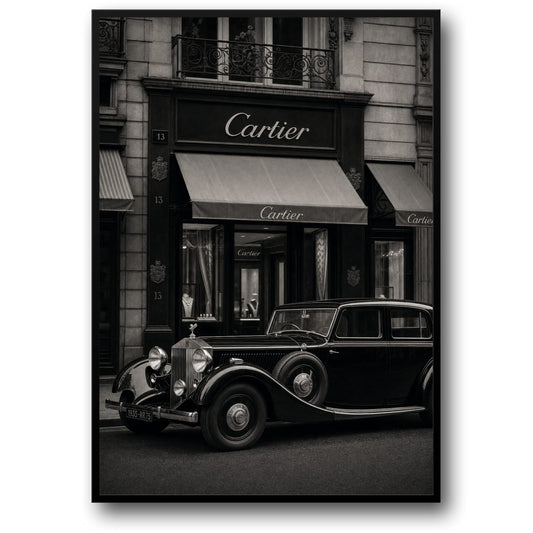 Classic Vintage Car Front of Iconic Luxury Boutique | Timeless Elegance Wall Art Poster Print