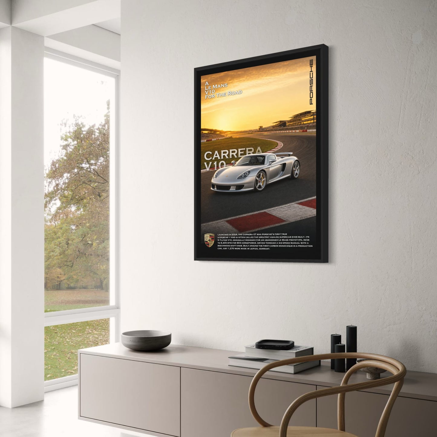 Porsche Carrera GT | Iconic Supercar V10 | Le Mans Road Legend Poster | High Performance Sunset Track Scene Wall Art Print