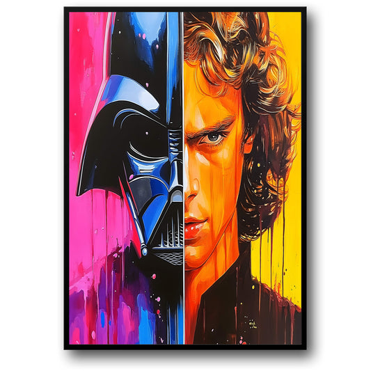 Half Darth Vader Helm | Roze & Gele Sci-Fi Kunst