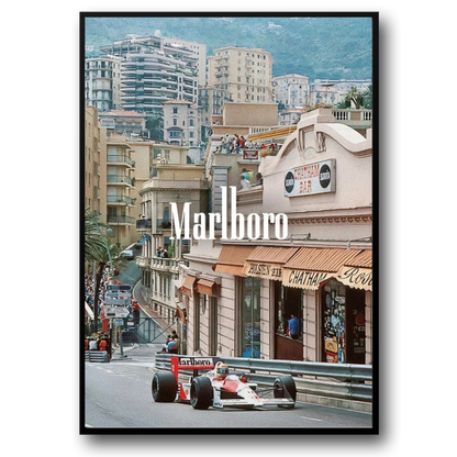 Vintage Formel 1 Poster | Monaco Grand Prix Rennkunst | Mclaren | Ayrton Senna & Alain Prost | Straßen von Monaco Dekor