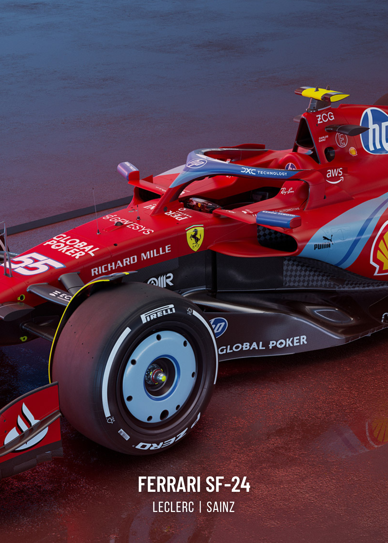 3-teiliges Wandbild | Ferrari Formel 1 Rennwagen-Poster | Dreiteiliges Panel-Set | Charles Leclerc Poster | Lewis Hamilton Poster | Motorsport-Heimdekor