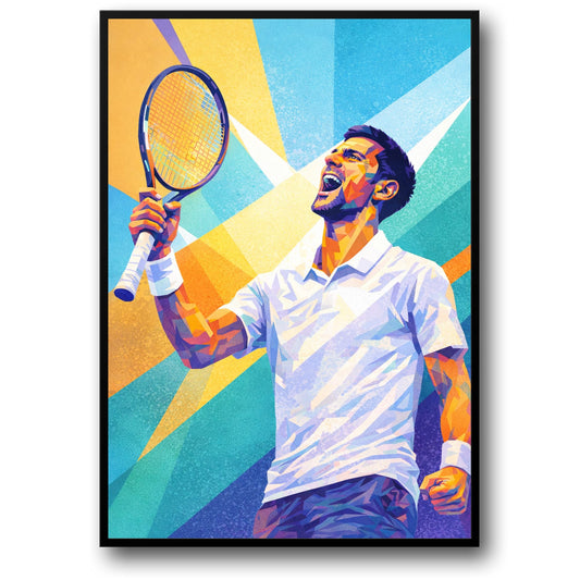 Tennis Speler | Geometrische Patronen Overwinningsviering | Pop Art Sport Poster | Ideale Thuis Kantoor Decor Print
