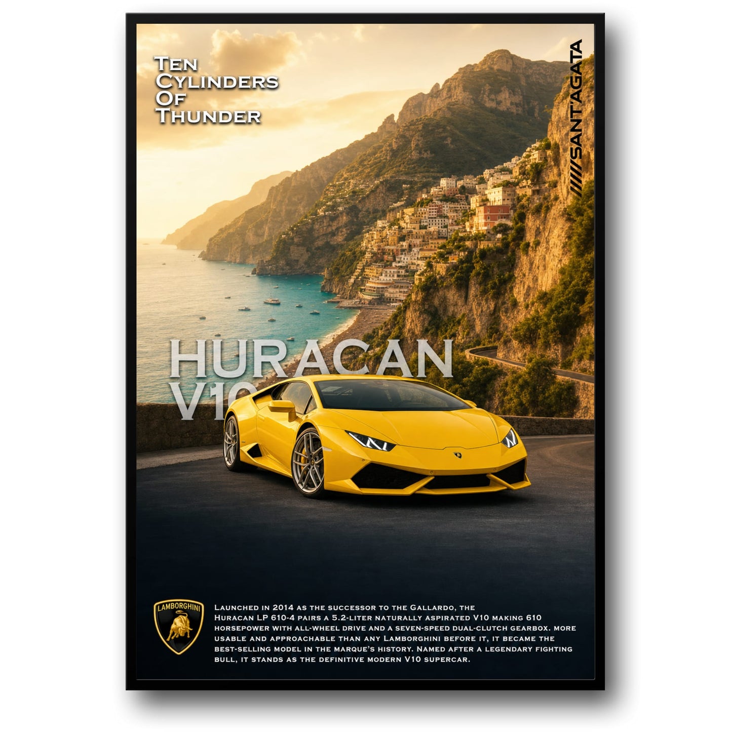 Lamborghini Huracan V10 Supercar Poster | Iconic Italian Sports Car Print | Automotive Wall Art | High-Quality Decor | Luxury Car Enthusiast Gift | Stylish Home Office Decor | Classic Car Poster
