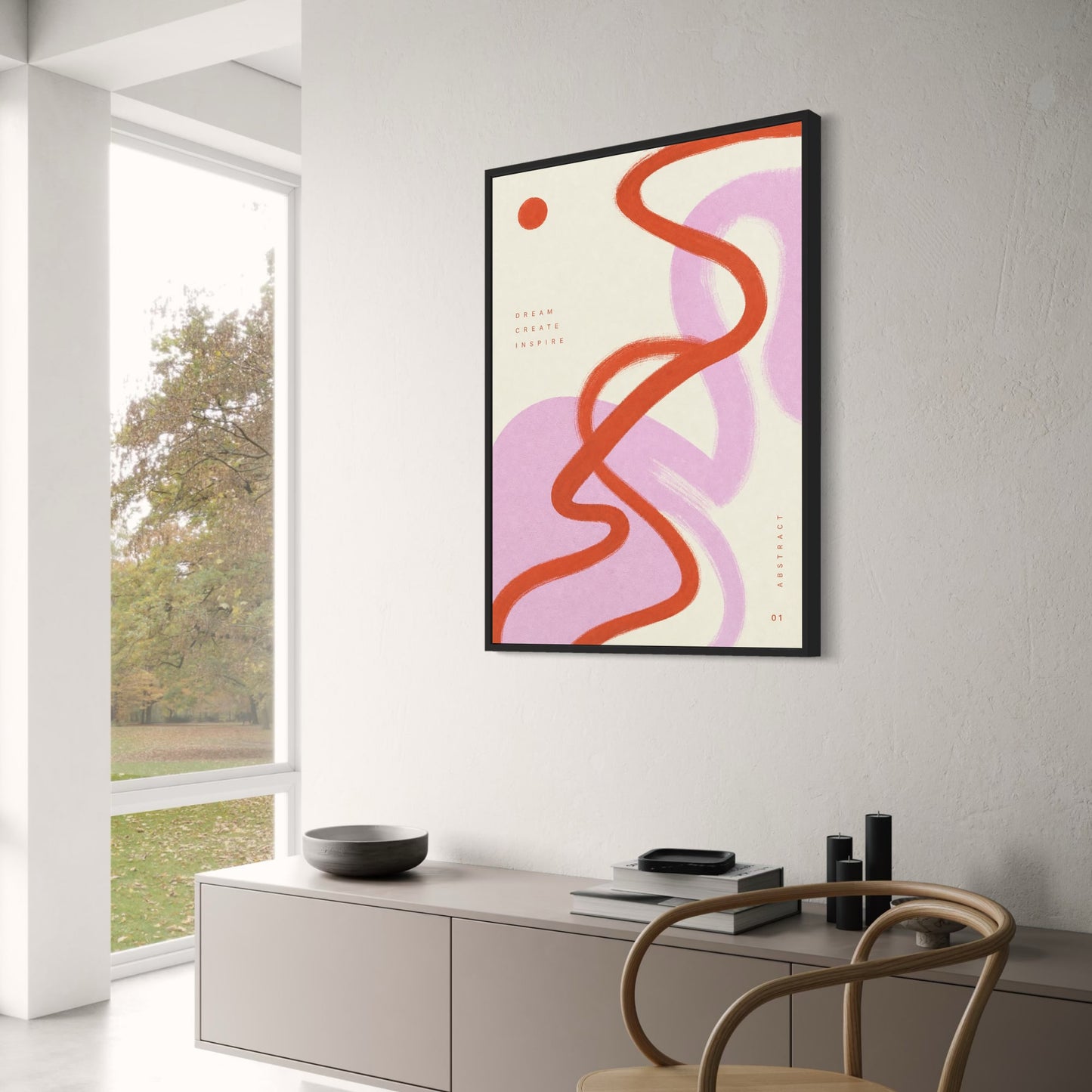 Abstract Art Poster | Dream Create Inspire | Red & Purple Modern Design Print | Inspirational Wall Art Decor