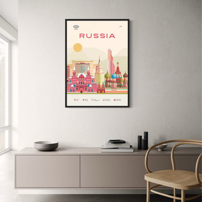 Russland Reiseposter | Moskauer Skyline und Sehenswürdigkeiten | Roter Platz und Kreml Illustration | Einzigartige Wandkunst