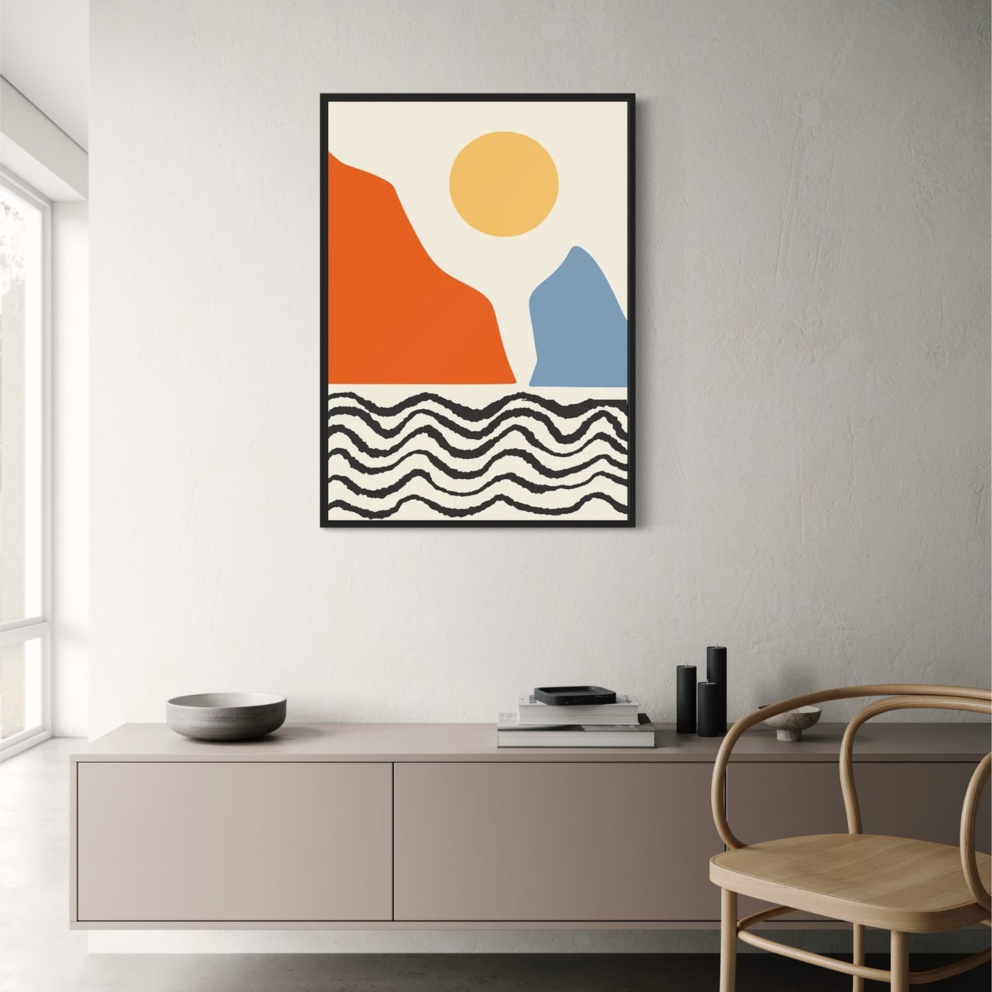 Abstrakte Berge im Stil von Mondrian | Rote und blaue Wellen