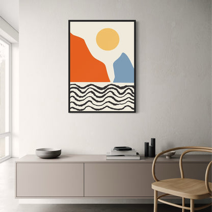 Abstrakte Berge im Stil von Mondrian | Rote und blaue Wellen