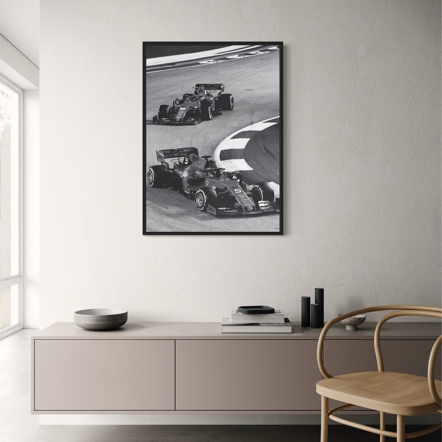 Poster | Schwarz-weißer Vintage-Rennwagen | F1 Monaco Sportklassiker | Leinwand-Wandkunst | Wohndekoration