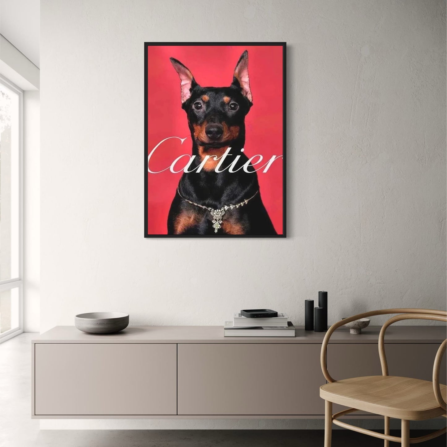 Cartier | Dachshund Photoshoot Poster | Red Silhouettes | Skylines of Paris | Fashion Legend Tribute