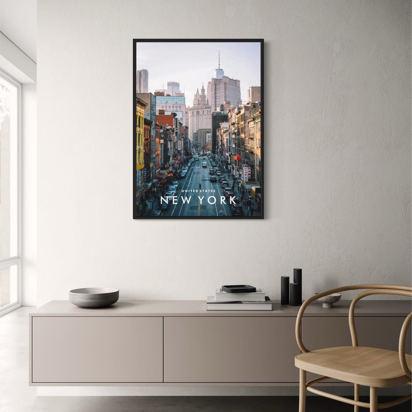 Chinatown Skyline Poster | New York City Urban Landscape | Cultural Fusion Art | Wall Decor