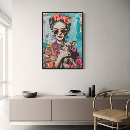 Frida-Kahlo-Stil | Chihuahua-Porträt | Farbenfrohe Kunst