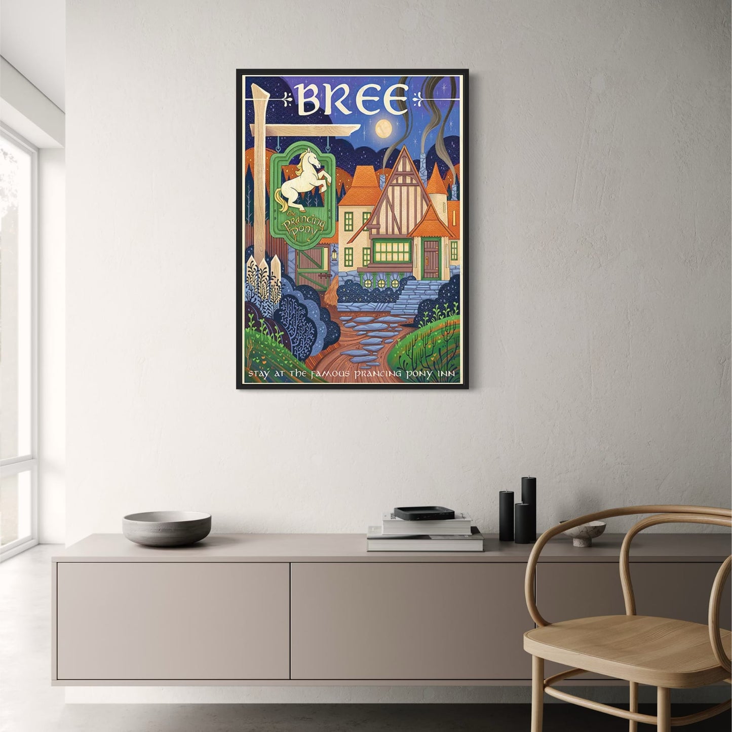 Bree Poster | Stay at the Famous Prancing Pony Inn in Bree: Vintage Style Poster  A Nostalgic Piece for Fans of Classic Taverns and Mythical Crossroads