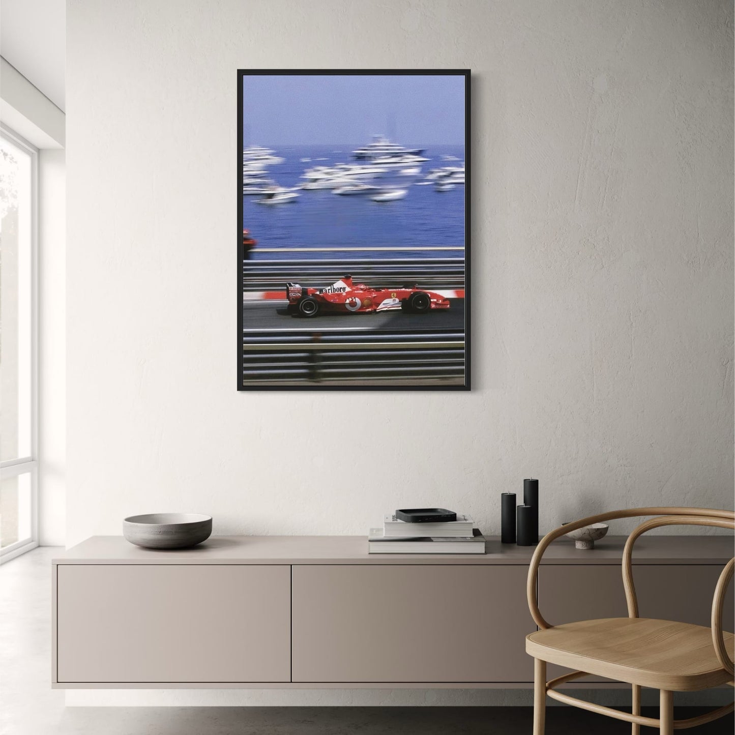 Monaco Formel 1 Poster | Vintage Grand Prix Rennkunst | Ferrari F2000 Kunstwerk | Vodafone Tribut | Michael Schumacher in Aktion