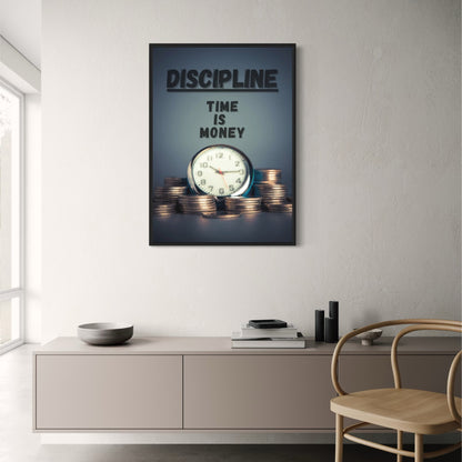 Discipline Time is Money Poster  Motivational Clock and Money Art | Home Decor | Decoration Poster