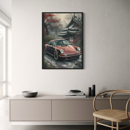 Poster | Porsche 911 | Herbstliche Tempelgärten | Friedlicher Rückzugsort | Malerische Ruhe | Nachdenklicher Moment