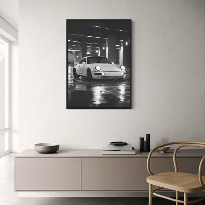 Retro White Sports Car | Black & White Automotive Design