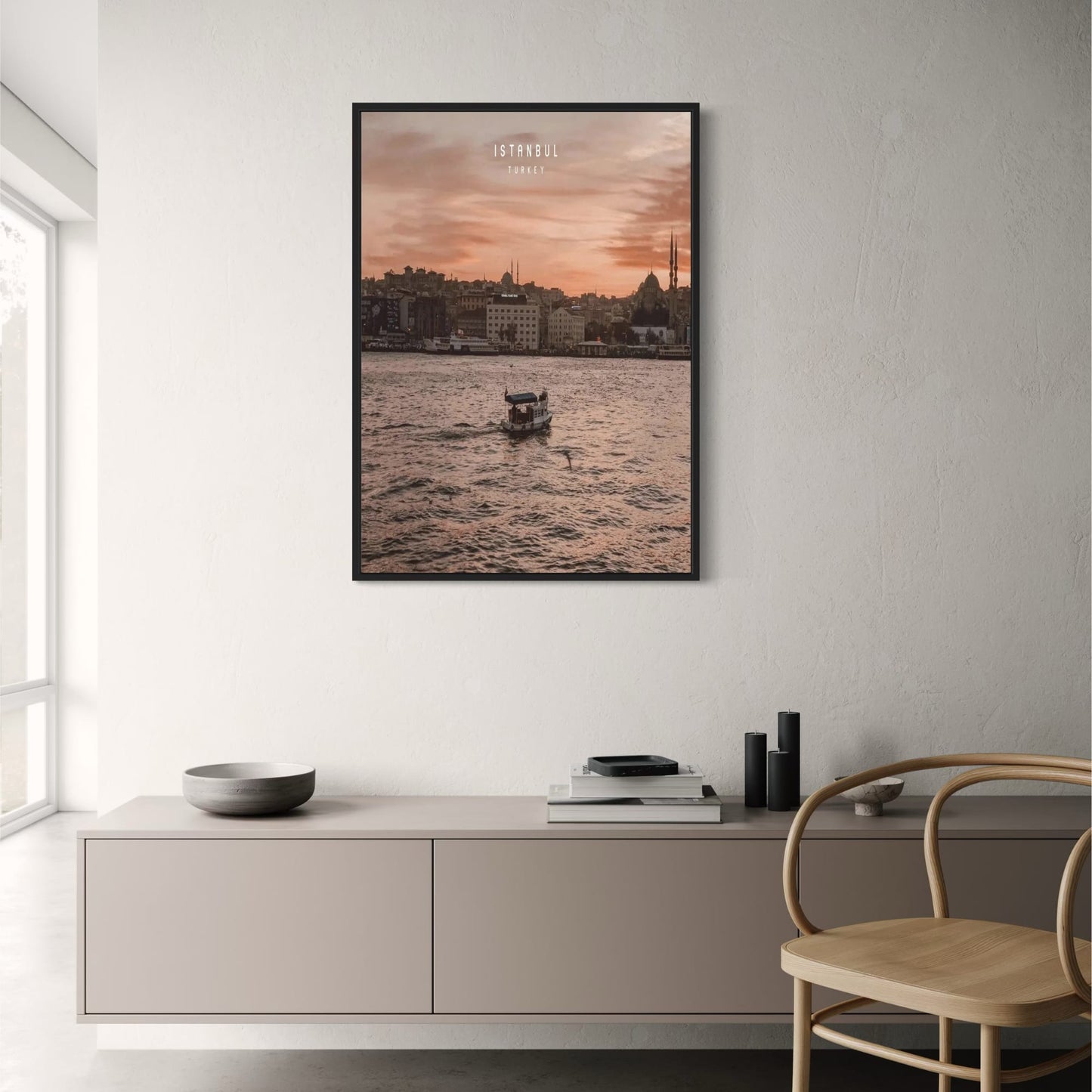 Abendplakat der Galatabrücke | Stadtbild von Istanbul | Dämmerung über den Gewässern von Istanbul | Türkische dekorative Kunst | Landschaft von Konstantinopel