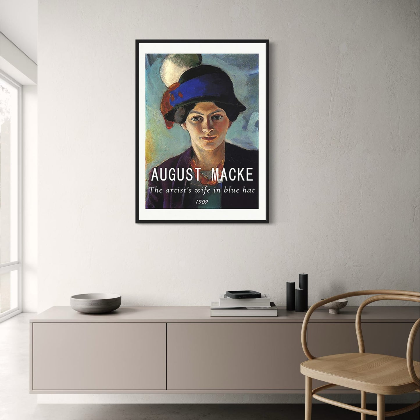 August Macke | Die Frau des Künstlers mit blauem Hut | Reproduktion von 1909 | Poster | Kunstdruck für die Inneneinrichtung