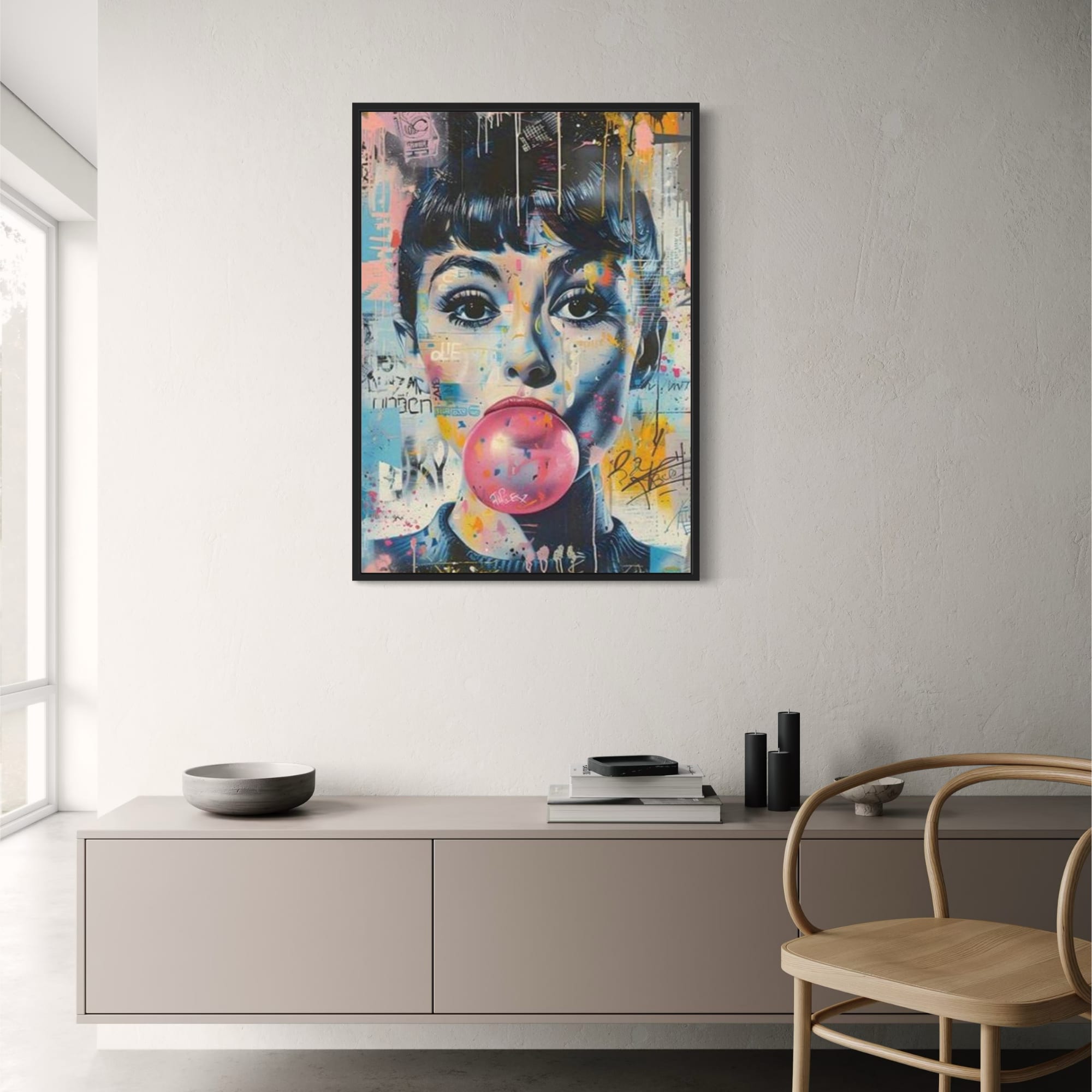Bubble Gum Blowing Woman | Vibrant Pop Art – Wall Of Art Studio