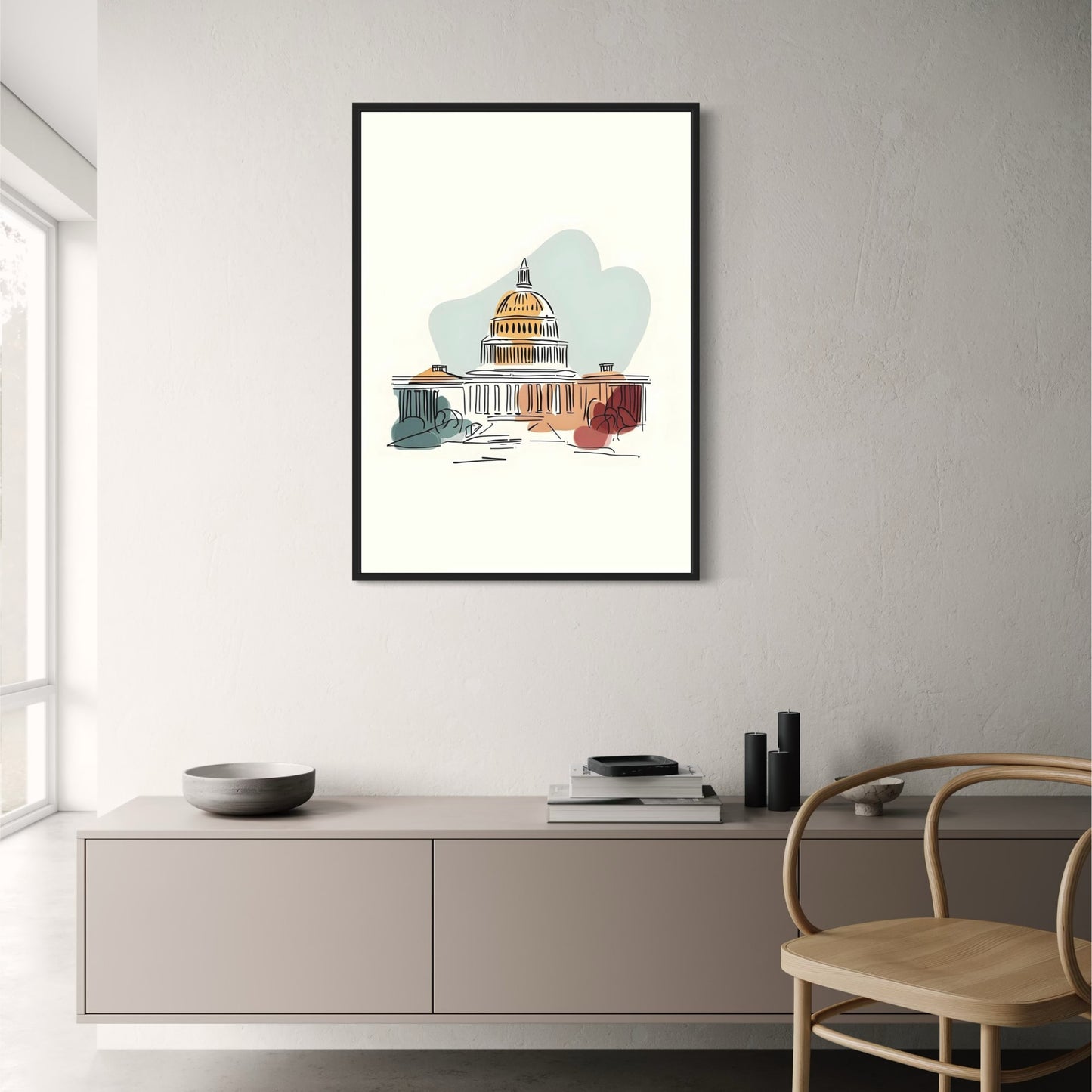US Capitol Building Poster | Washington D.C. Landmark Art | Minimalistic Design | Home Office Wall Decor