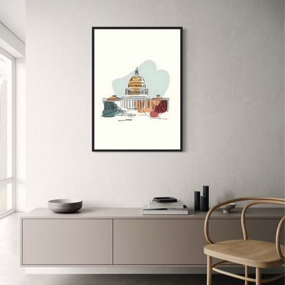 US Capitol Building Poster | Washington D.C. Landmark Art | Minimalistic Design | Home Office Wall Decor