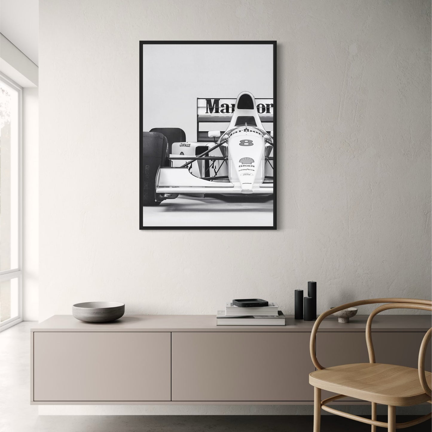 Vintage F1 Monaco Rennen | Schwarz-Weiß-Sportwagen-Kunst | Retro-Fotoposter | Leinwand-Wanddekoration