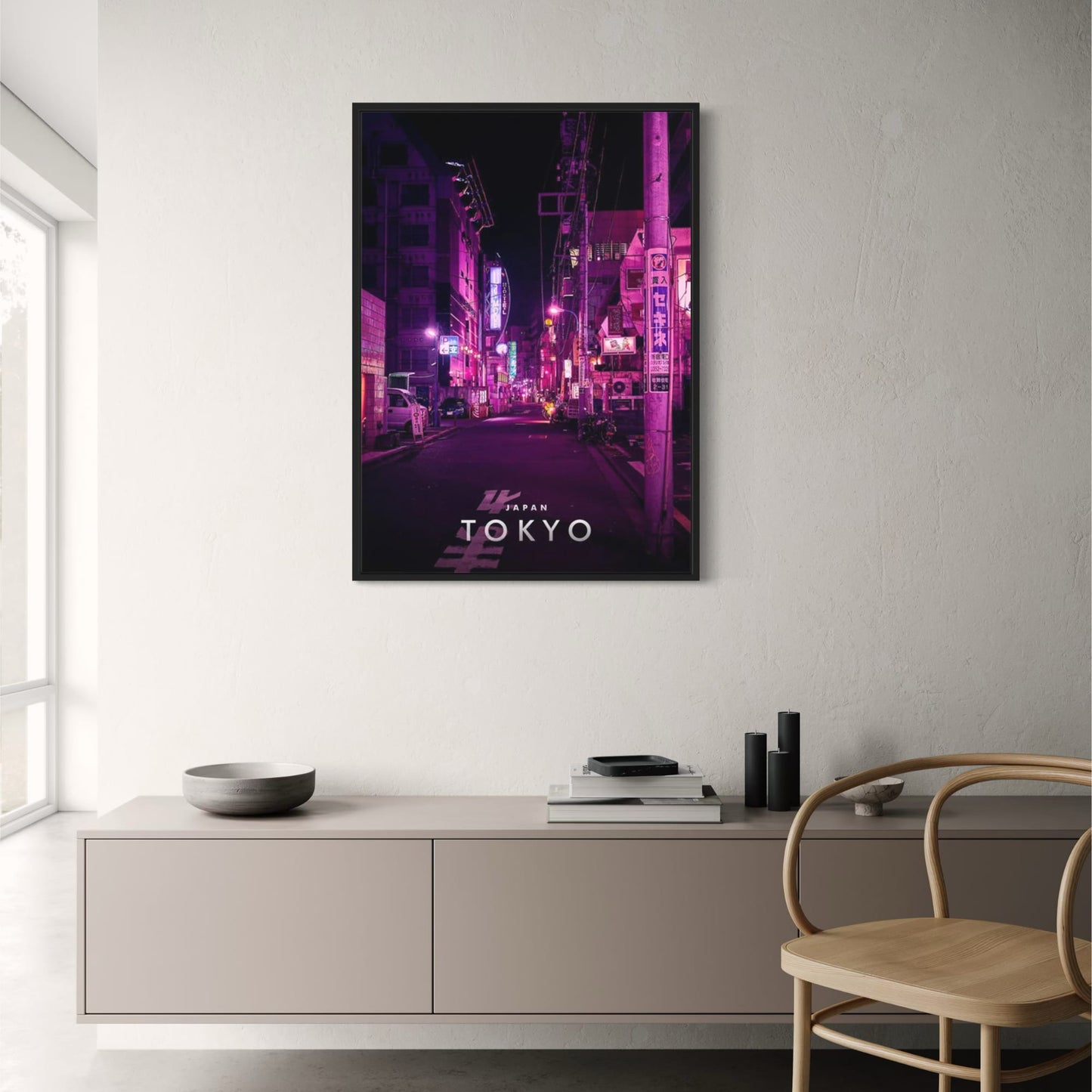 Nachtstraße in Shibuya | Tokio | Stadtbild in der Abenddämmerung | Ästhetik des urbanen Nachtlebens | Poster zur japanischen Architektur