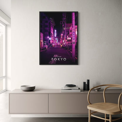 Nachtstraße in Shibuya | Tokio | Stadtbild in der Abenddämmerung | Ästhetik des urbanen Nachtlebens | Poster zur japanischen Architektur