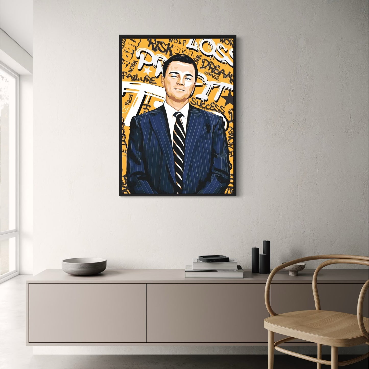 Leonardo DiCaprio Leinwandposter | Filmklassiker „The Wolf of Wall Street“ | Wandkunst-Dekordruck für Zuhause