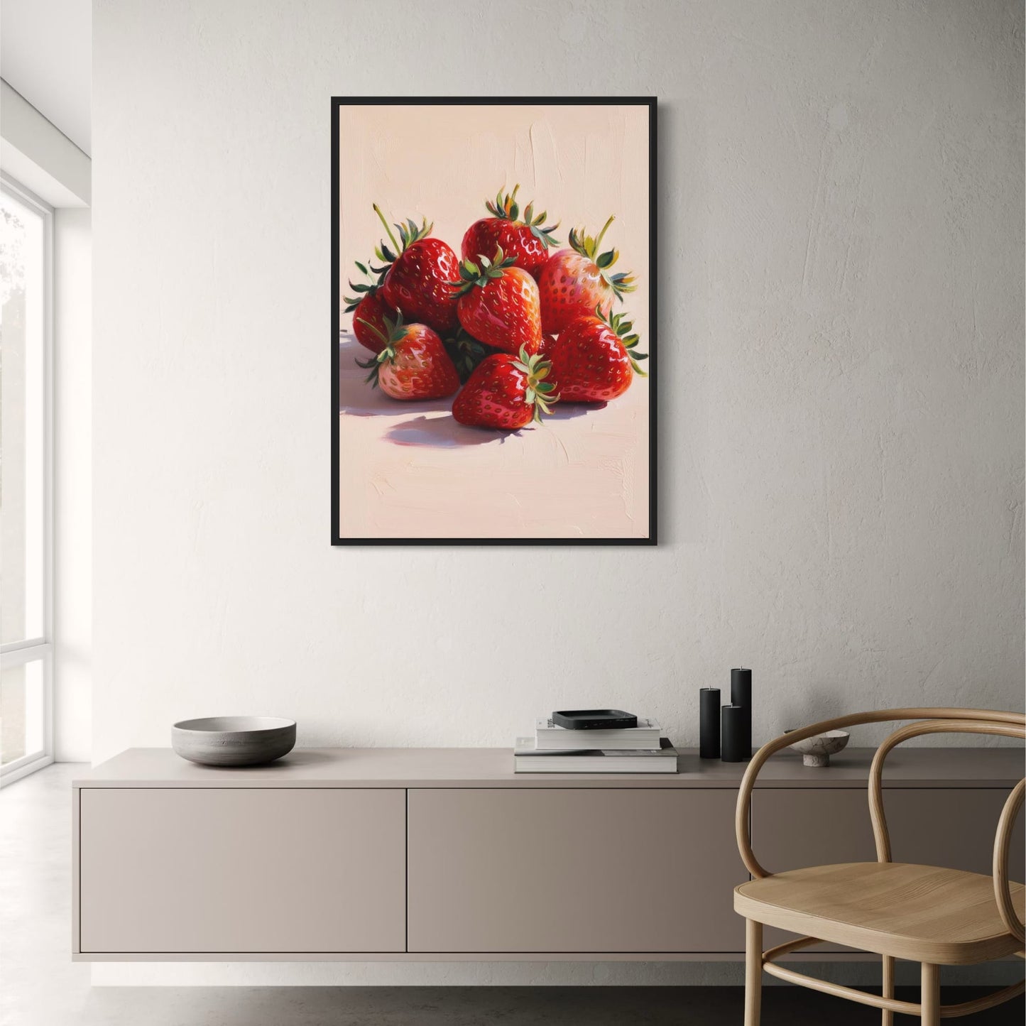 Aardbei Kunst | Botanische Stijl | Levendig Rood
