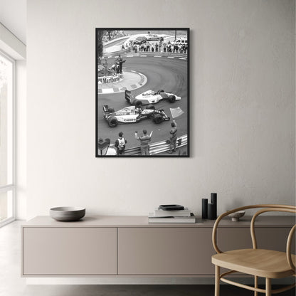 Schwarz-Weiß-Vintage-F1-Rennen | Monaco-Sportwagen-Fotoposter | Leinwandbild, Wandkunst | Wohndekor