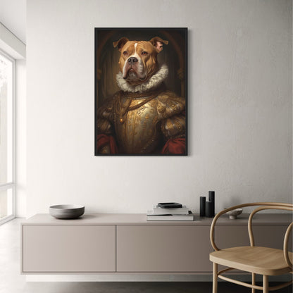Pitbull in goldener Rüstung | Königliches Hunde-Kunstwerk