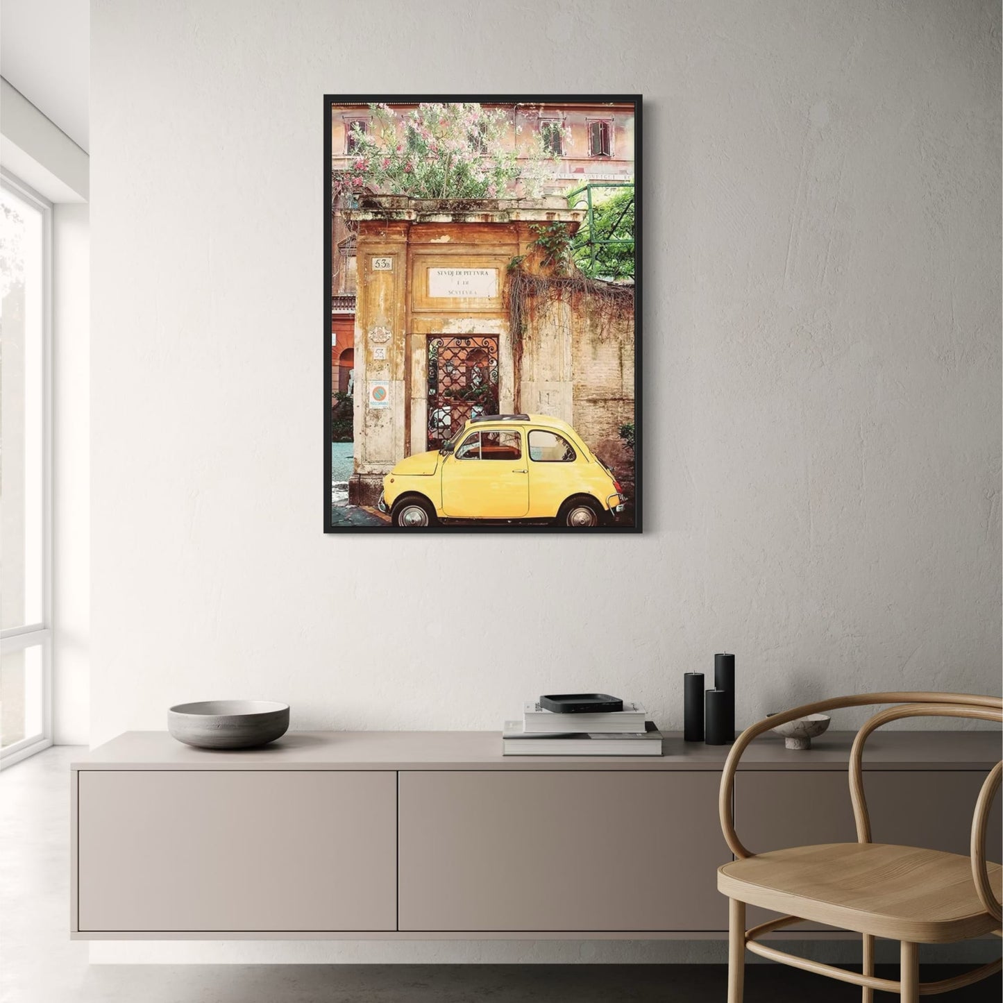 Gele Fiat 500 | Vintage Italiaanse Scene