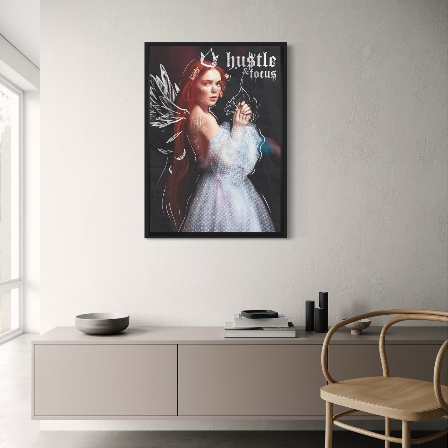 Hustle en Focus | Motiverende Typografie | Modern Kantoor Decor