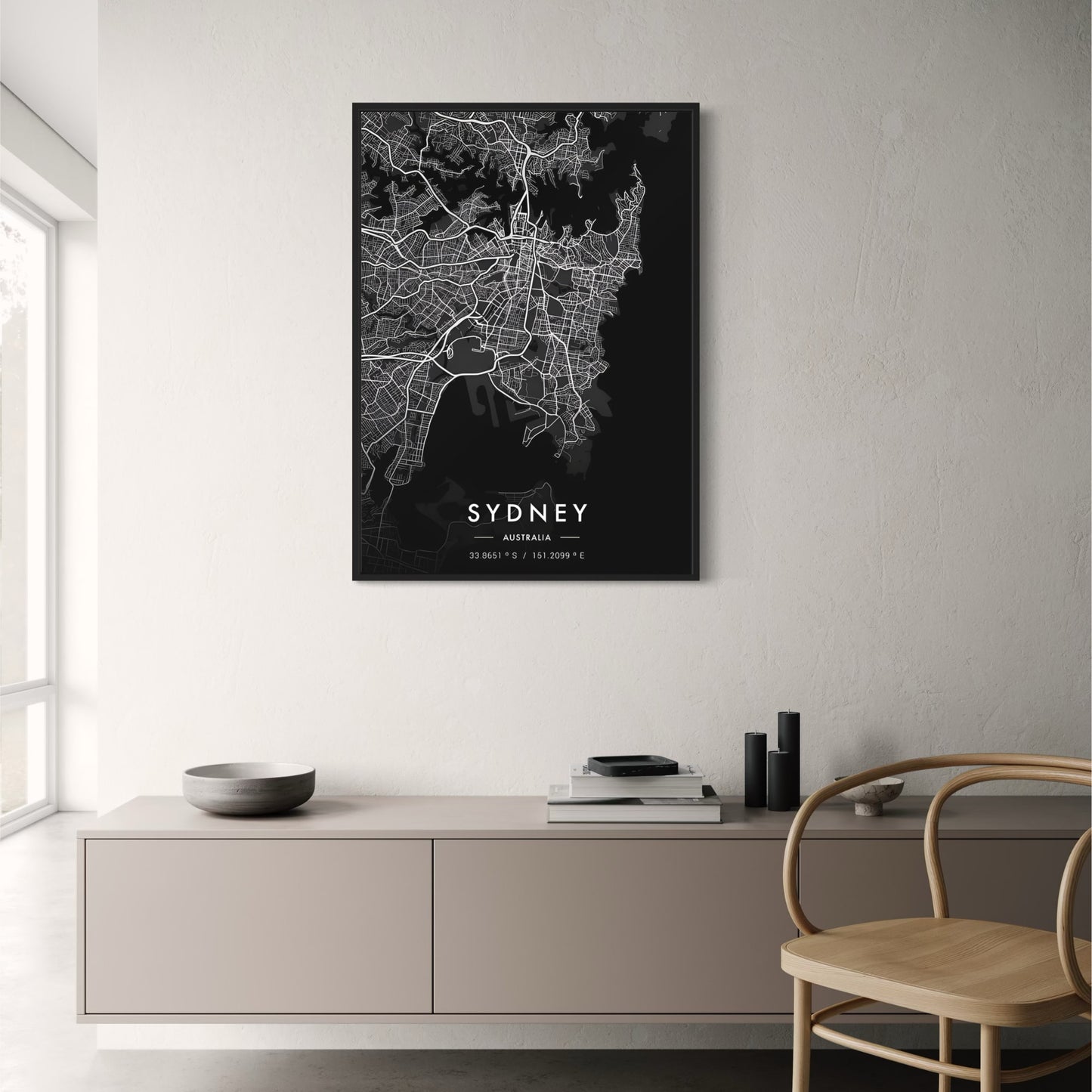 Sydney Kaart | Zwart & Wit
