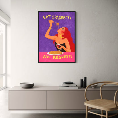 Eat Spaghetti No Regretti | Fun Food Poster | Vibrant Kitchen Art