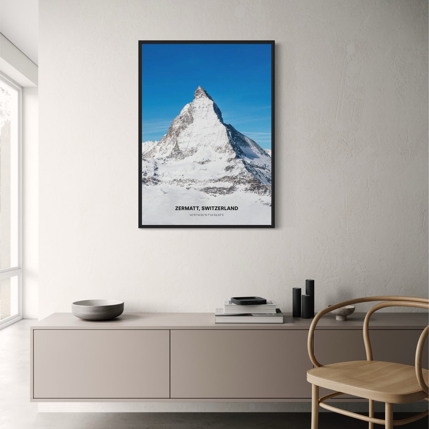 Matterhorn-Poster | Ikonische Winteransicht | Zermatt, Schweiz | Malerische Berglandschaftskunst | Winterliche Ruhe | Wohndekor-Wandkunst